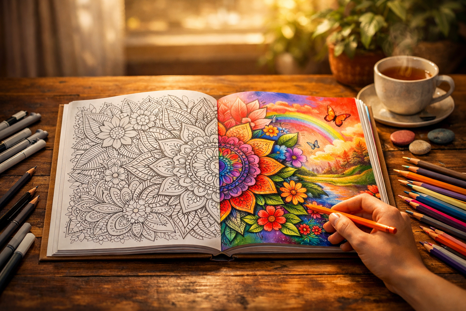 Woman coloring a pastel mandala - Mila Pastel Color