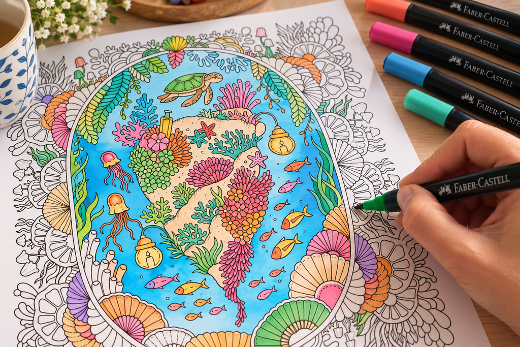 Johanna Basford coloring page colored with Tombow Dual Brush Pens