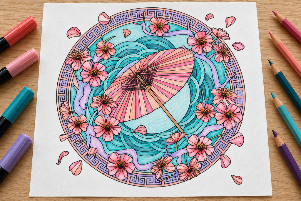 For this mandala, I used my Goldfaber Aqua Dual Markers, then added colored pencil to selected areas.