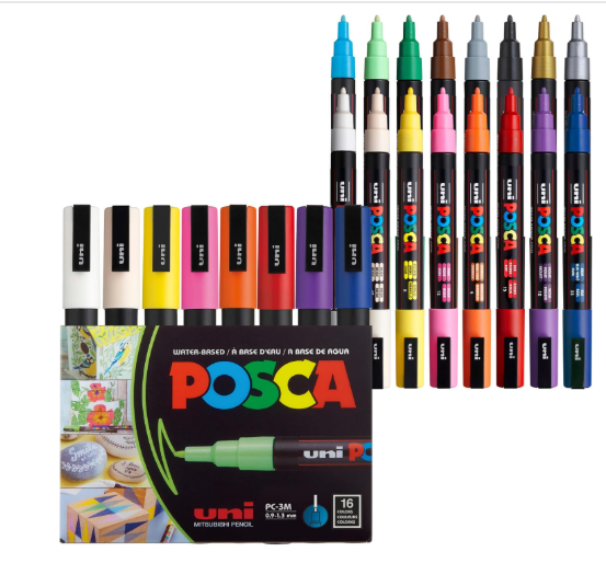 POSCA® PC-3M Paint Markers, 16 Count Fine Reversible Tip Set (0.9–1.3 mm)
